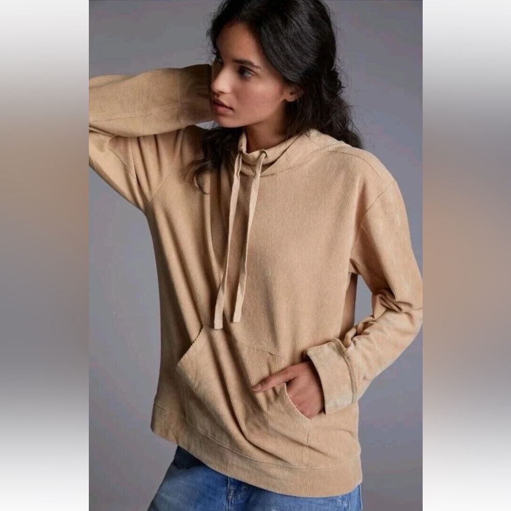 Anthropologie Daily Practice The Cozy Corduroy Hoodie Oversized Tan Medium